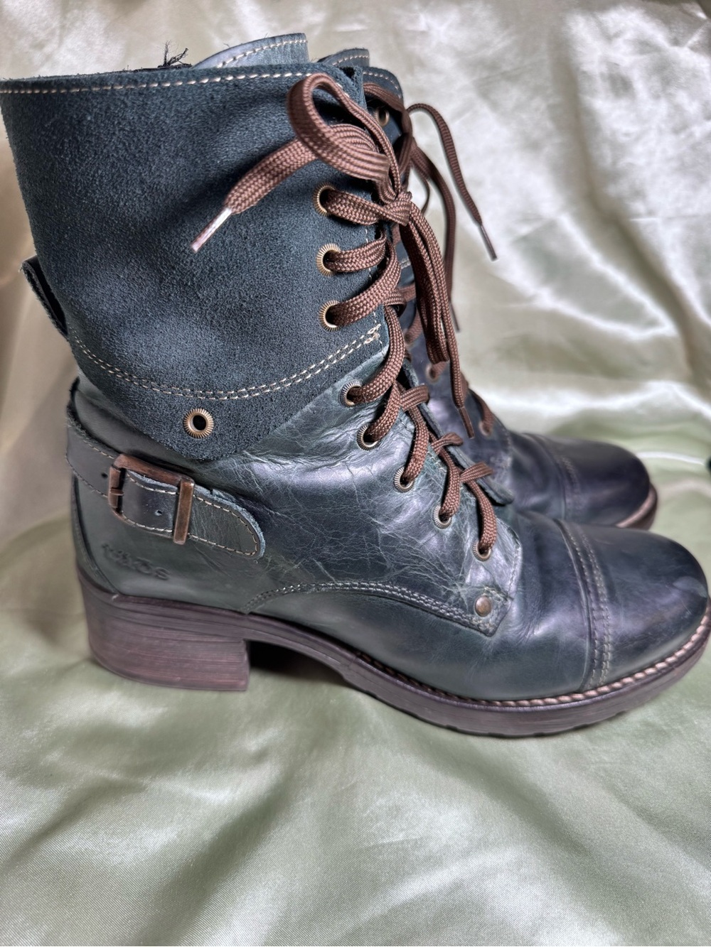 Taos Crave Teal Leather Lace Up Ankle Combat Boots CRV-55141 Women’s 8-8.5 38 - Picture 3 of 12
